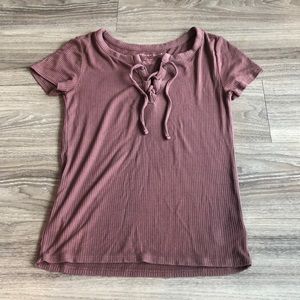 American Eagle Knit Top with Lace Up Front
